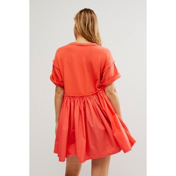 FREE PEOPLE Catalina Mixed Media Minidress in Radiant Watermelon Size X-Small - Picture 16 of 16